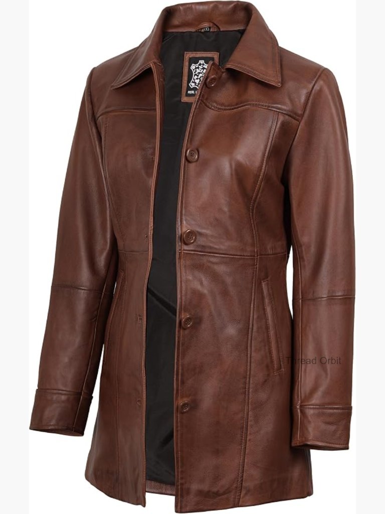 Vintage Real Lambskin Leather Car Coat For Women